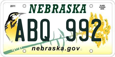 NE license plate ABQ992