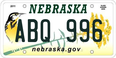 NE license plate ABQ996