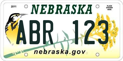 NE license plate ABR123