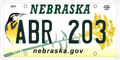 NE license plate ABR203