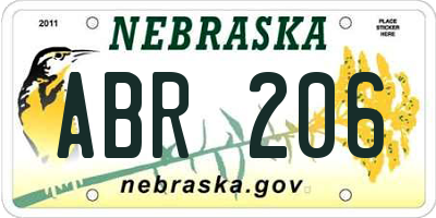 NE license plate ABR206