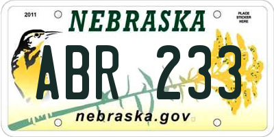 NE license plate ABR233