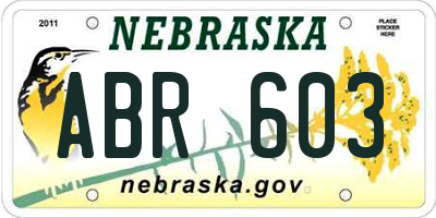 NE license plate ABR603