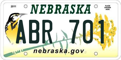 NE license plate ABR701