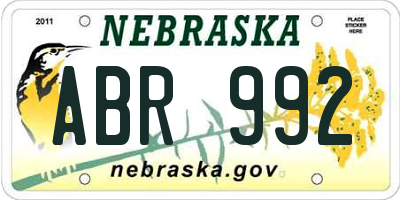 NE license plate ABR992
