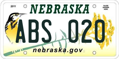 NE license plate ABS020