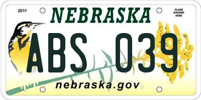 NE license plate ABS039
