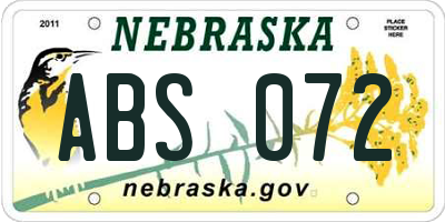 NE license plate ABS072