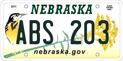NE license plate ABS203