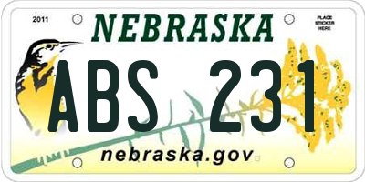NE license plate ABS231