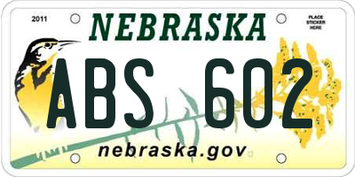 NE license plate ABS602