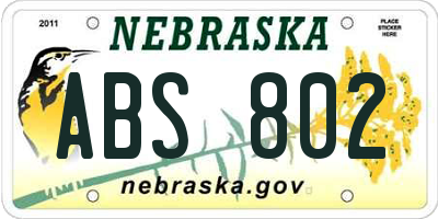 NE license plate ABS802