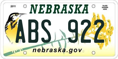 NE license plate ABS922