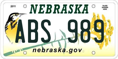 NE license plate ABS989