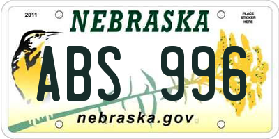 NE license plate ABS996