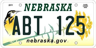NE license plate ABT125
