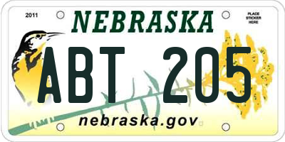 NE license plate ABT205