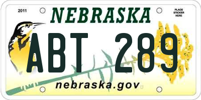 NE license plate ABT289