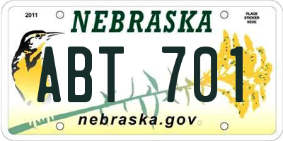 NE license plate ABT701