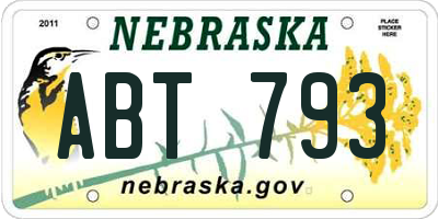 NE license plate ABT793