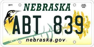 NE license plate ABT839