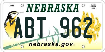 NE license plate ABT962