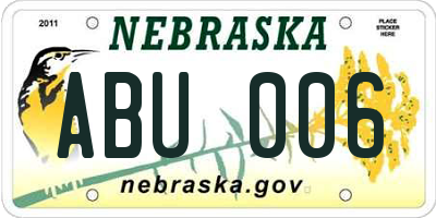 NE license plate ABU006