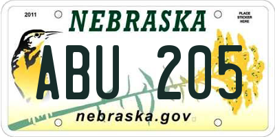 NE license plate ABU205