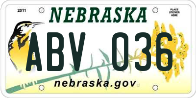 NE license plate ABV036