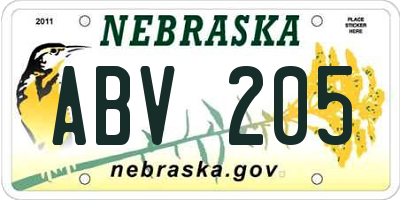 NE license plate ABV205