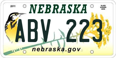 NE license plate ABV223