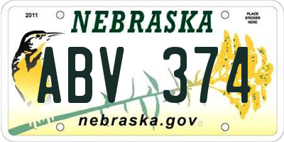 NE license plate ABV374