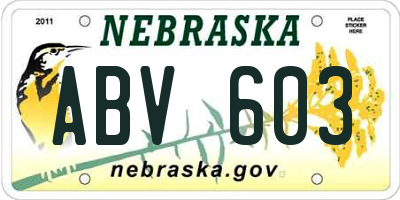 NE license plate ABV603