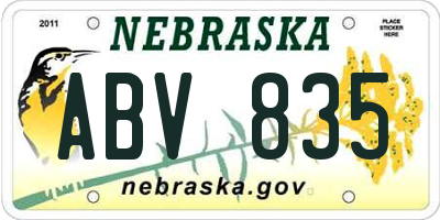 NE license plate ABV835