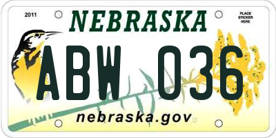 NE license plate ABW036