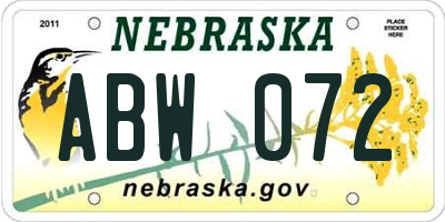 NE license plate ABW072