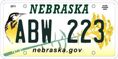NE license plate ABW223