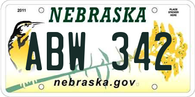 NE license plate ABW342