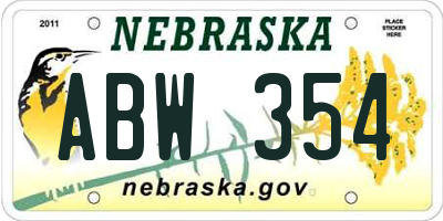NE license plate ABW354
