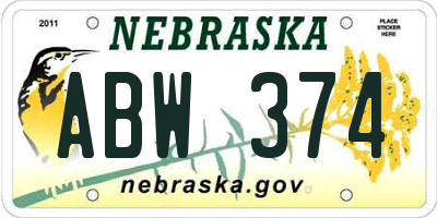 NE license plate ABW374