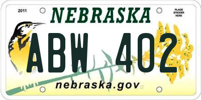 NE license plate ABW402