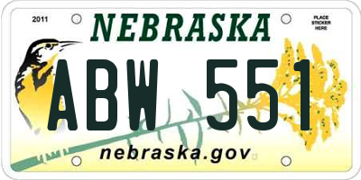 NE license plate ABW551