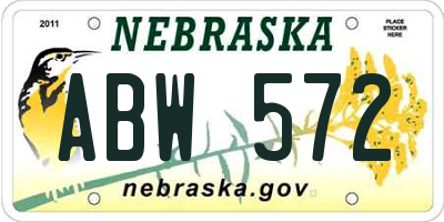 NE license plate ABW572