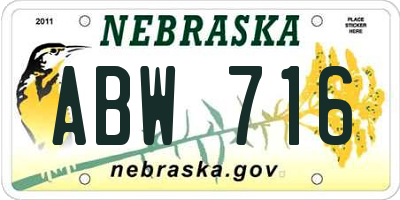 NE license plate ABW716