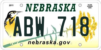 NE license plate ABW718