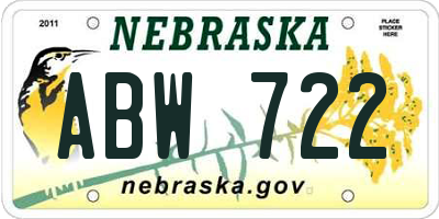 NE license plate ABW722