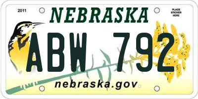 NE license plate ABW792