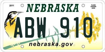 NE license plate ABW910