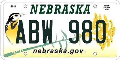 NE license plate ABW980