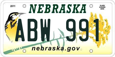 NE license plate ABW991